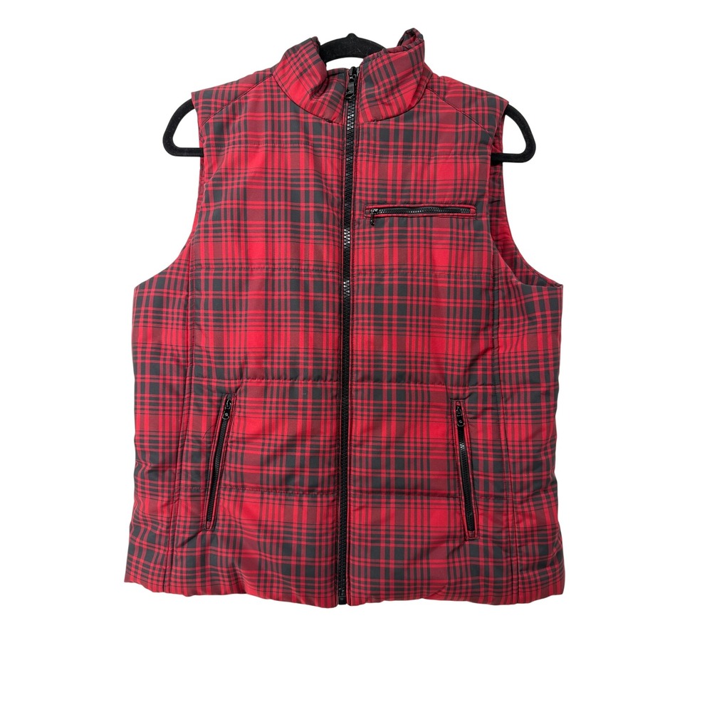 Lauren Ralph Lauren Red Black‎ Plaid Quilted Puffer Vest Zip Pocket Women L